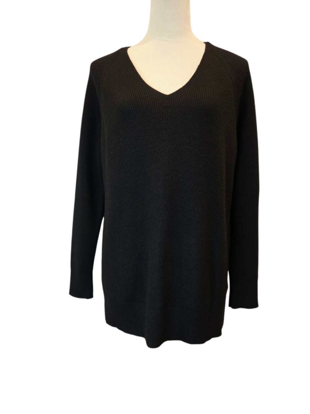 Athleta Hanover Merino Blend Sweater V-Neck Wool-blend in Black SZ M - Picture 2 of 11